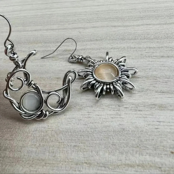 Sun and Moon Boho Silver Plated Earrings - Picture 3 of 5